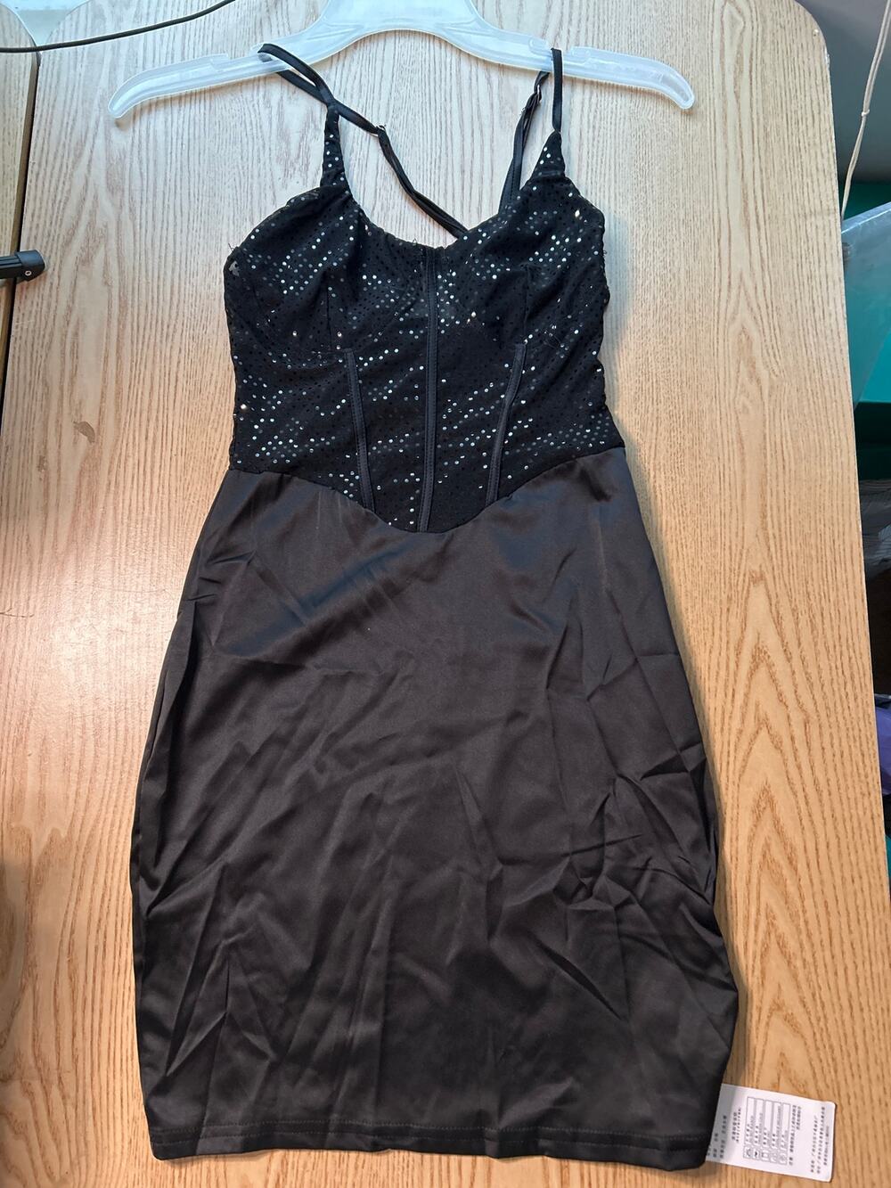 b20 New Women's Sequined Satiny Semi Sheer Dress Stretchy Black size Small